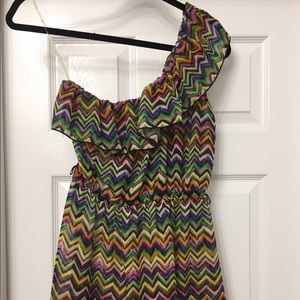 Chevron One shoulder ruffled sheer top